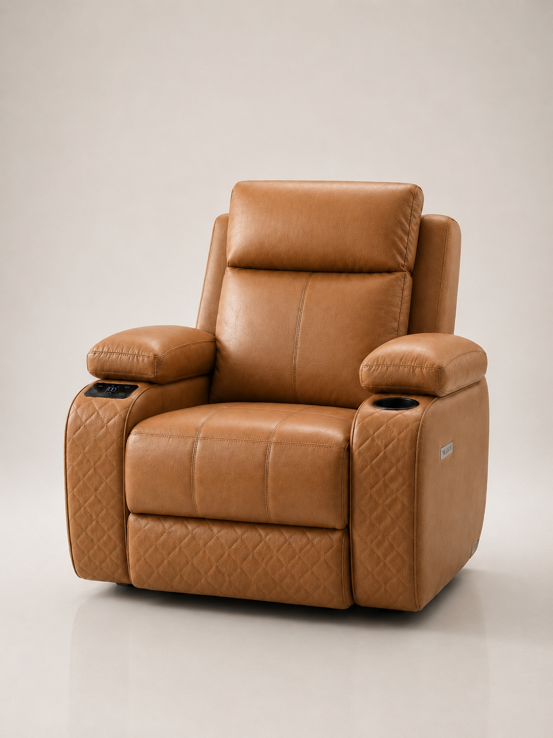 Climate Craft home recliner in Leather Tan, Warm caramel vegan leather